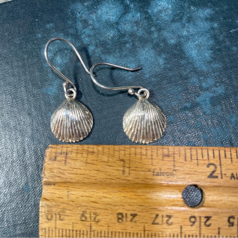 Sterling silver 925 scallop seashell dangle earrings beach coastal jewelry - Picture 5 of 9